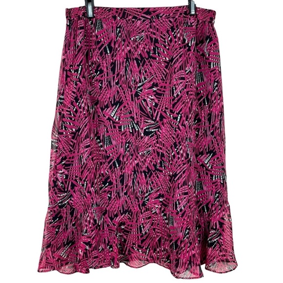 Alfred Dunnar Petite Chiffon Fuchsia & Black Midi Skirt Size 10 Petite - Picture 2 of 9